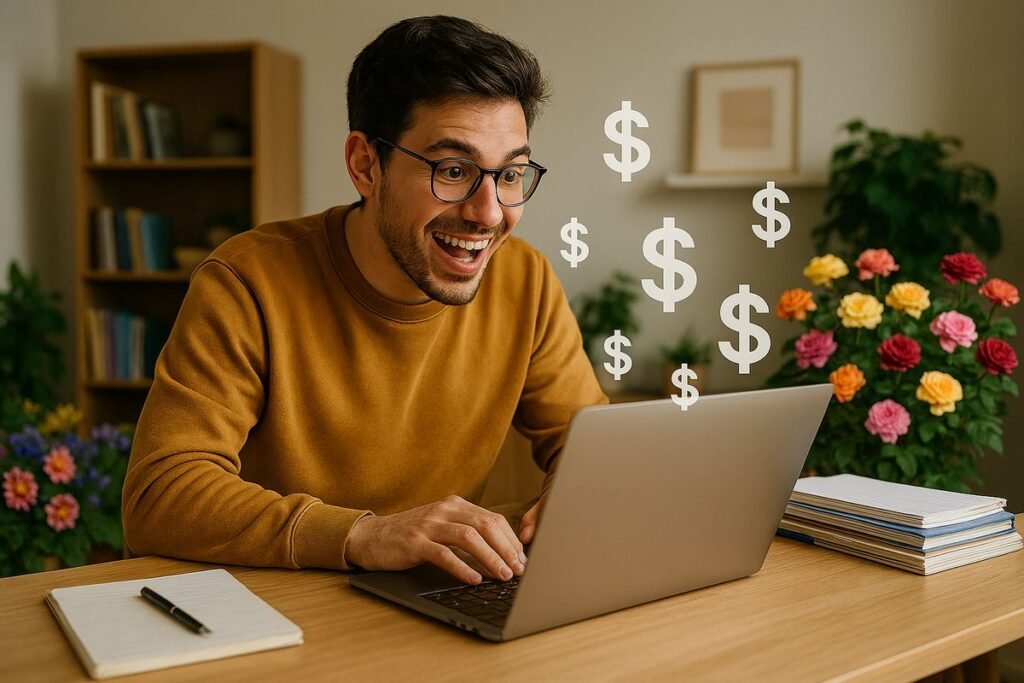 Pessoa trabalhando no computador para ganhar dinheiro on line